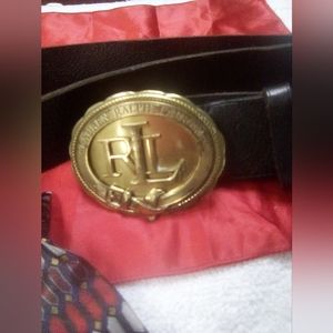 Unique Vintage Lauren Ralph Lauren Big Brass Buckle Genuine Leather Belt